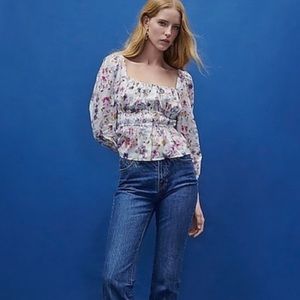 Flora Obscura X J.Crew cinched-waist top in kaleidoscope floral